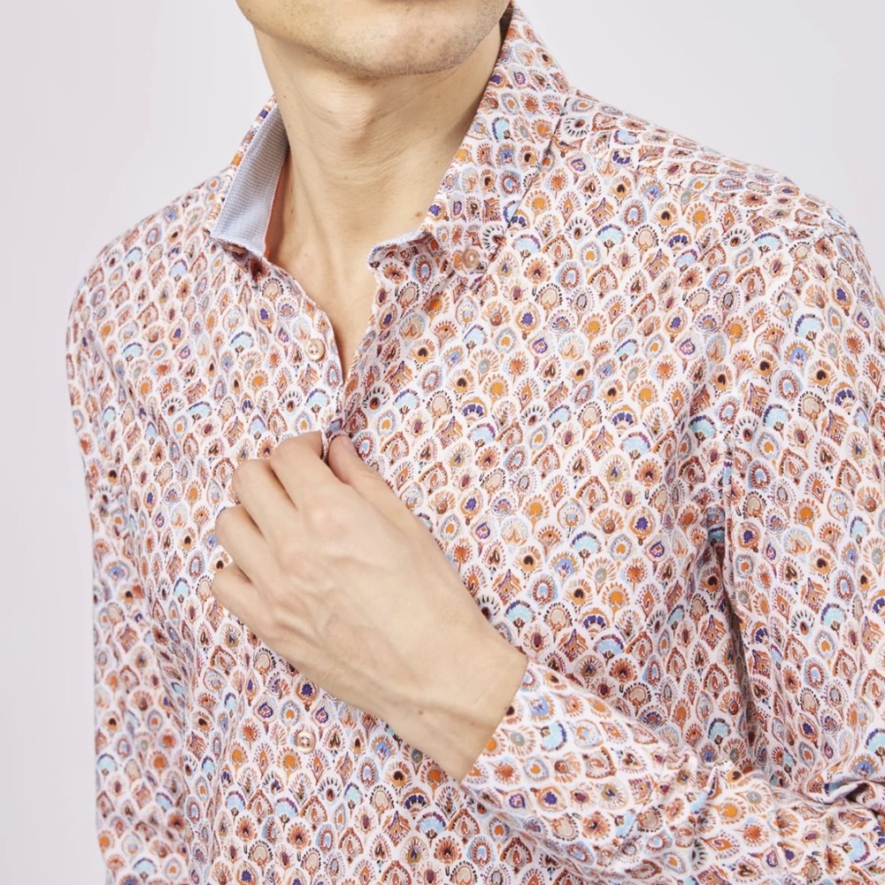 LUCHIANO VISCONTI Leo Peacock Feathers Shirt $210 retail